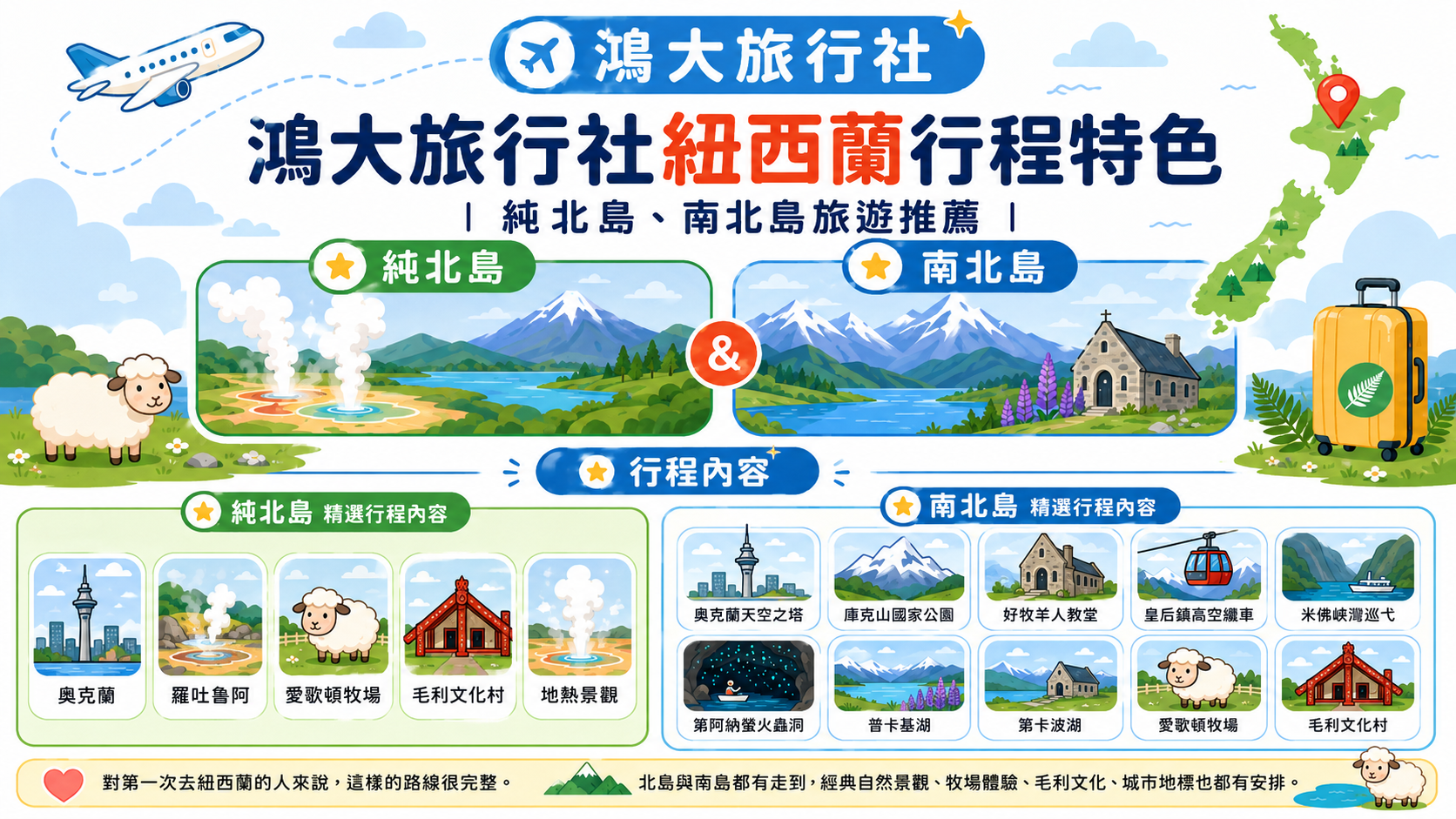 紐西蘭旅遊推薦｜鴻大旅行社南北島10天行程總覽，第一次去紐西蘭這樣玩